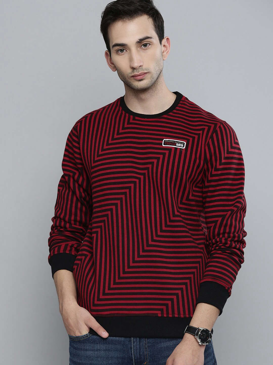 Shop Men's Striped Regular Fit Sweatshirt Online.