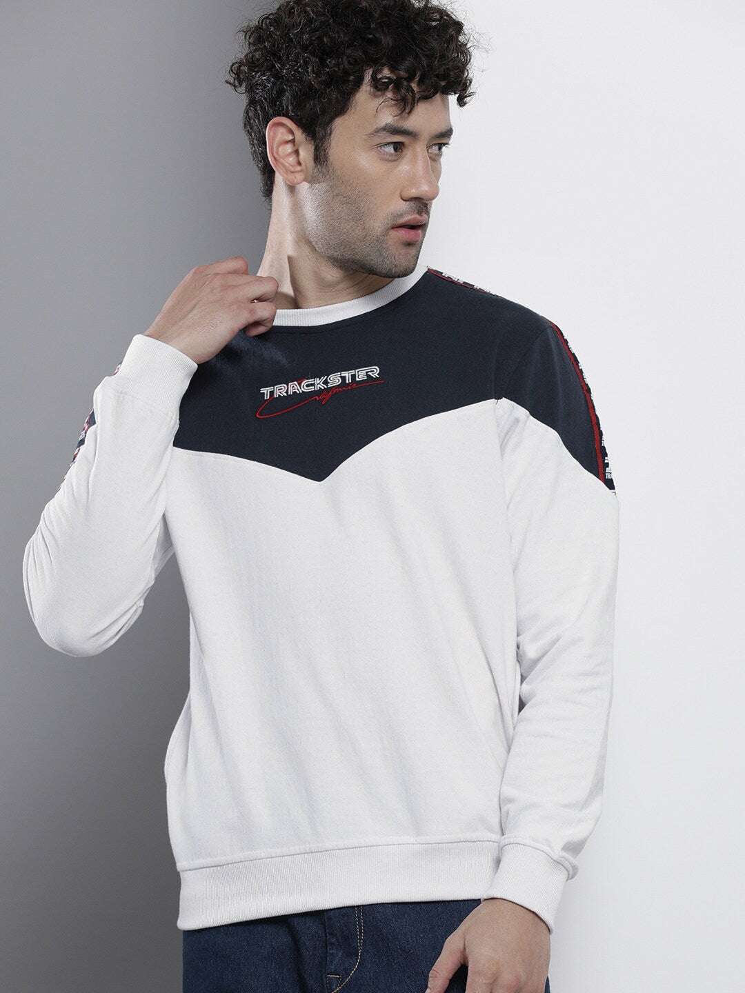 Shop Men's Colourblocked Regular Fit Sweatshirt Online.