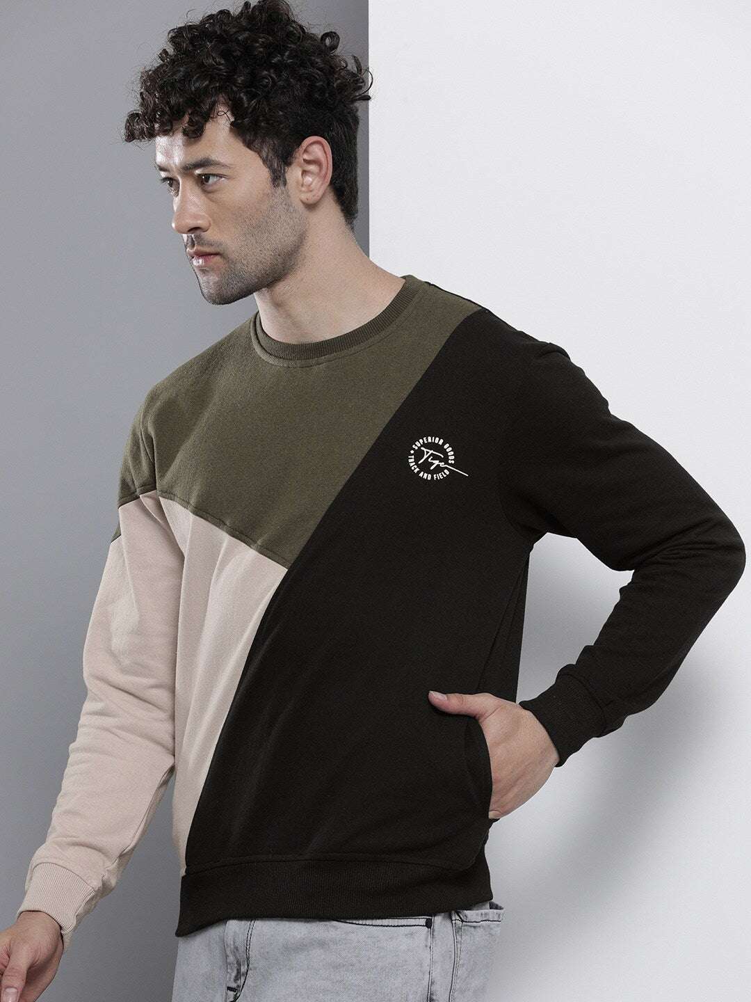 Shop Men's Colourblocked Regular Fit Sweatshirt Online.