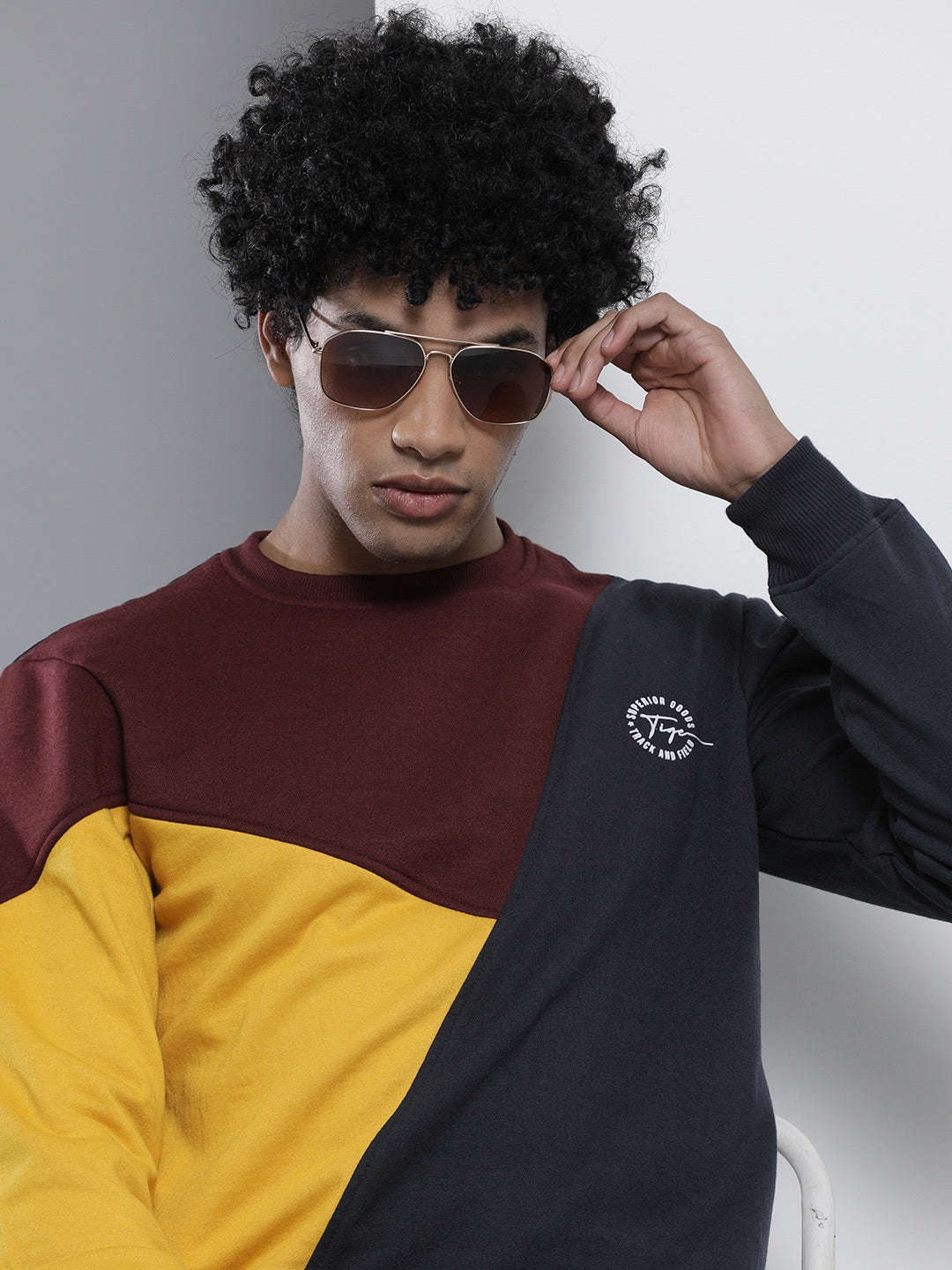 Shop Men's Colourblocked Regular Fit Sweatshirt Online.