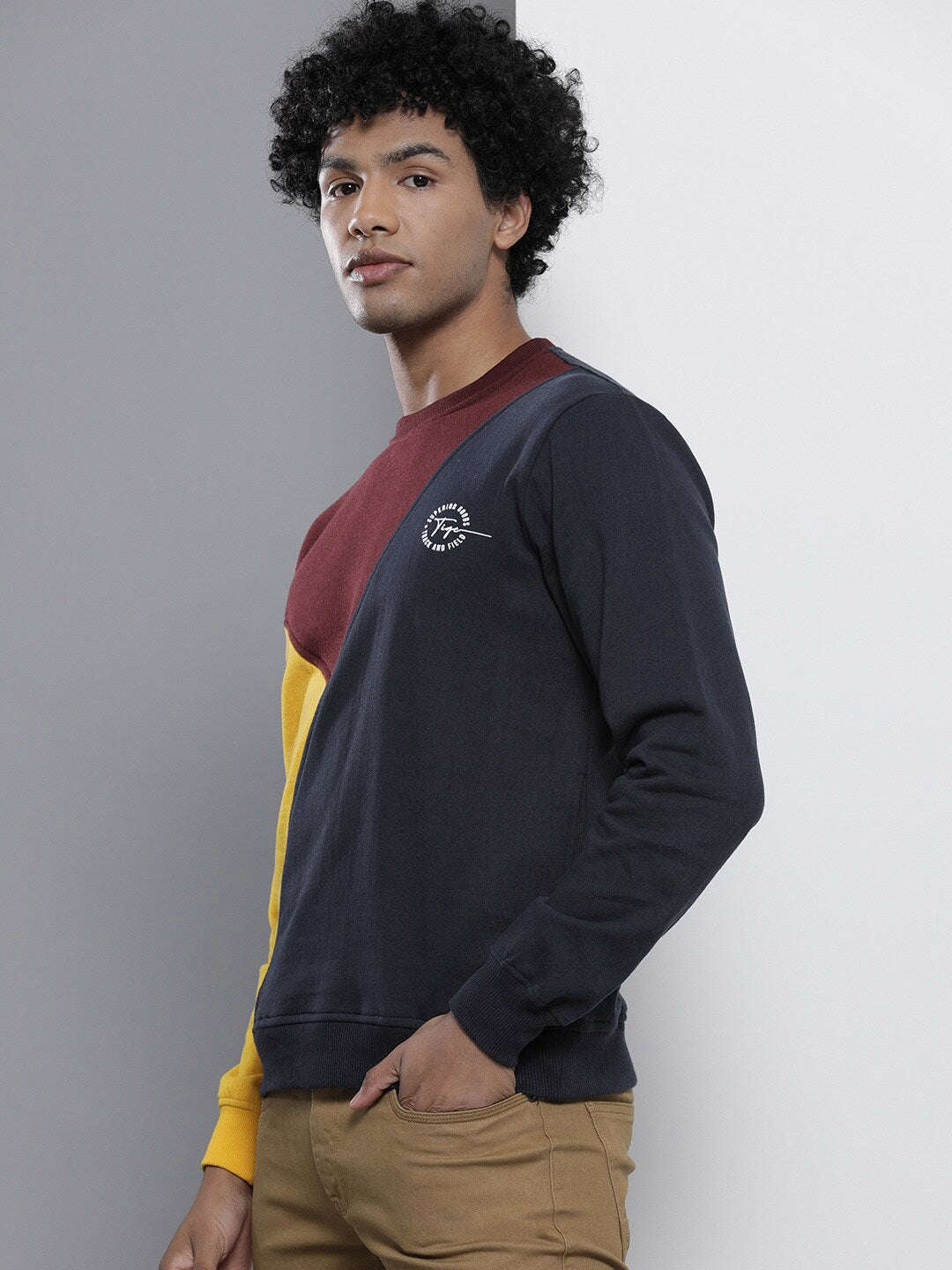 Shop Men's Colourblocked Regular Fit Sweatshirt Online.