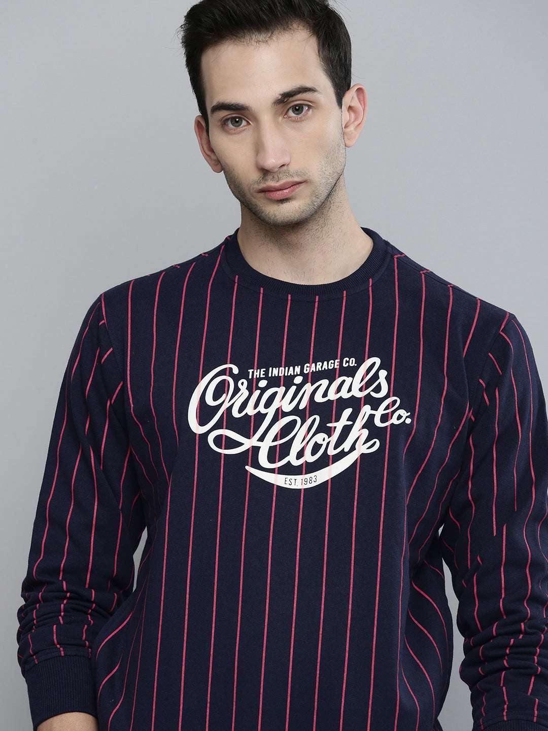 Shop Men's Striped Regular Fit Sweatshirt Online.