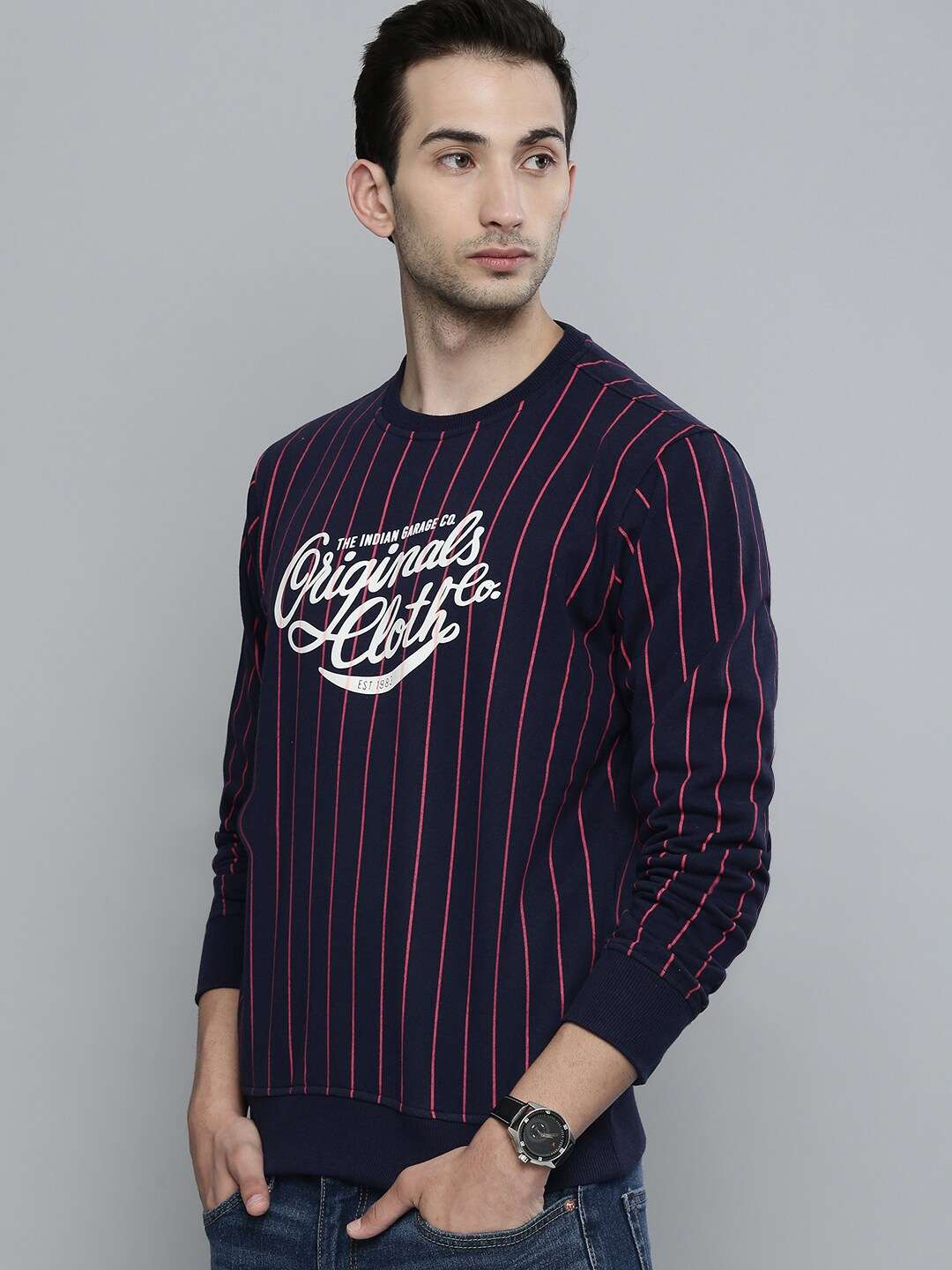 Shop Men's Striped Regular Fit Sweatshirt Online.