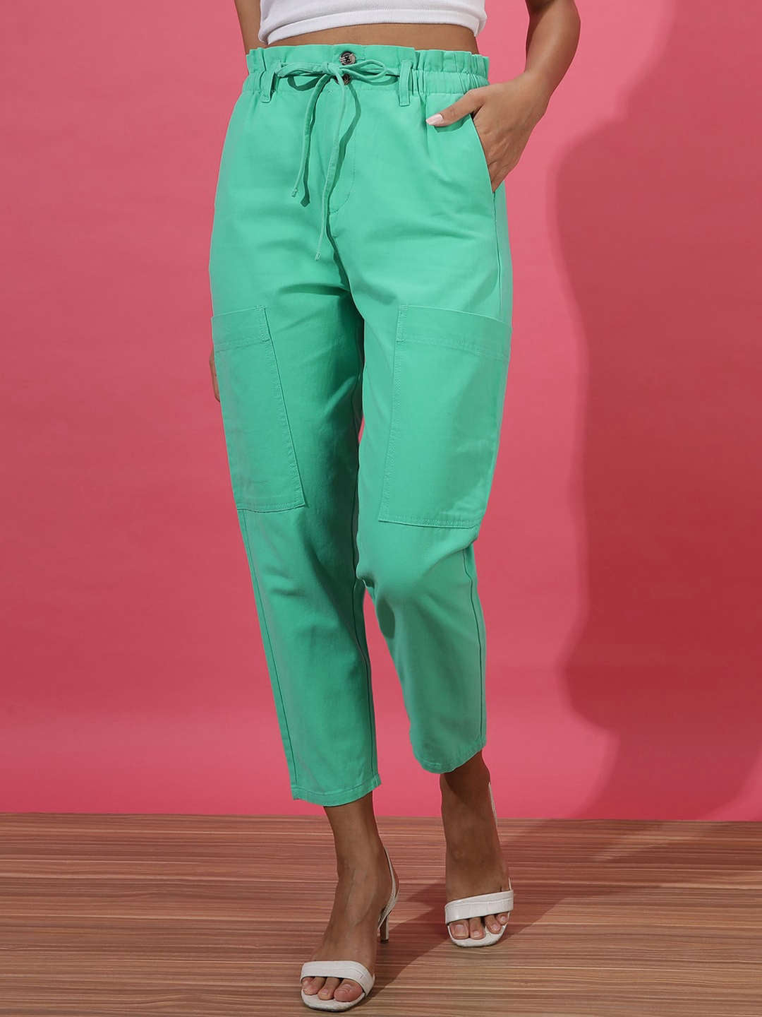 Shop Women Paperbag Trouser With Patch Pocket Online.