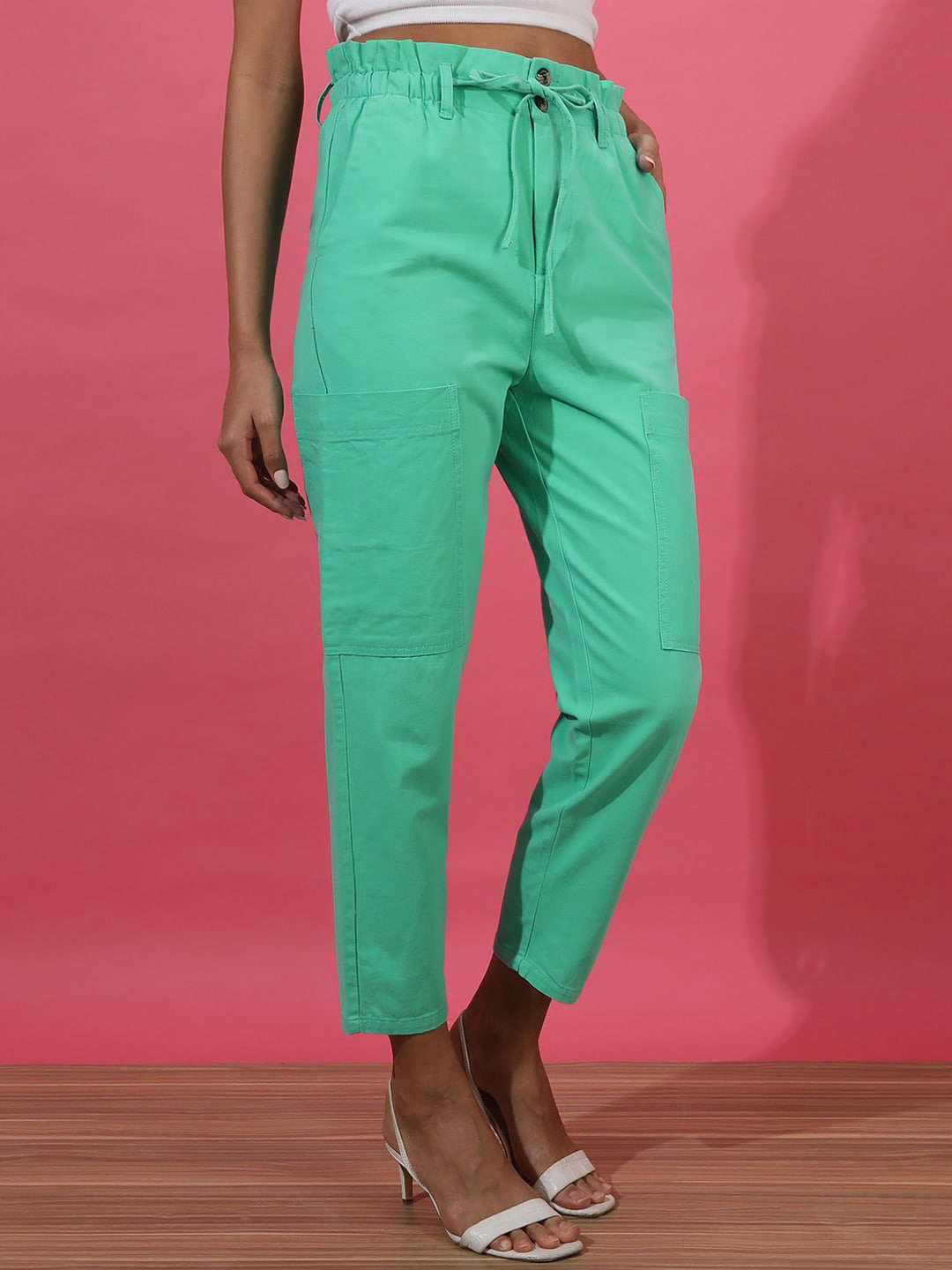 Shop Women Paperbag Trouser With Patch Pocket Online.