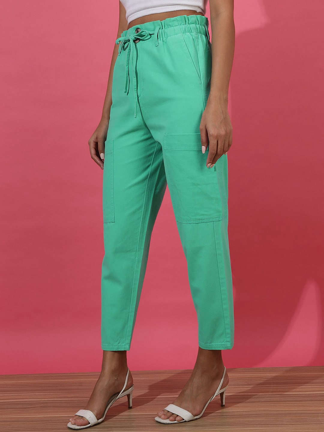 Shop Women Paperbag Trouser With Patch Pocket Online.