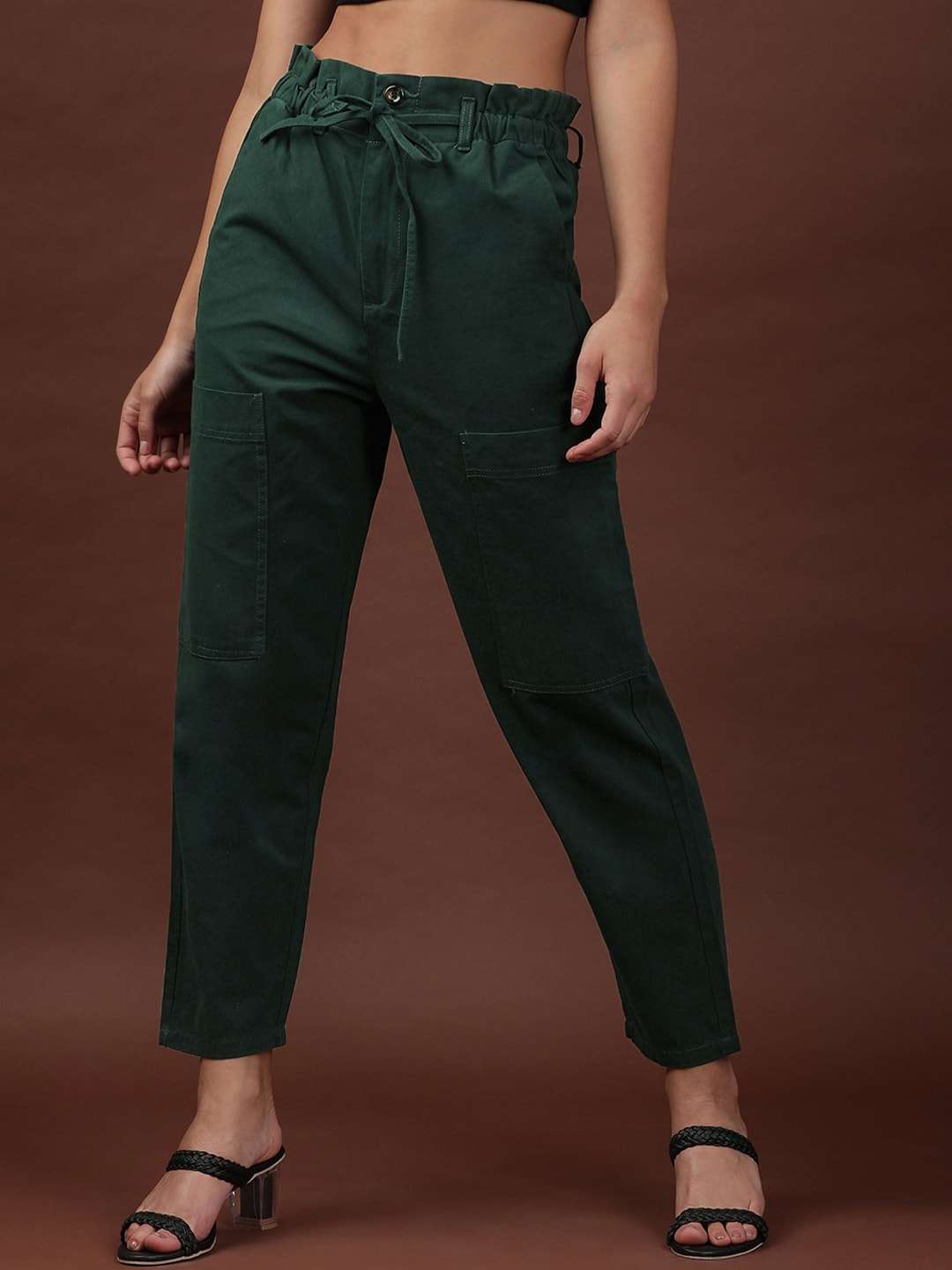 Shop Women Paperbag Trouser With Patch Pocket Online.