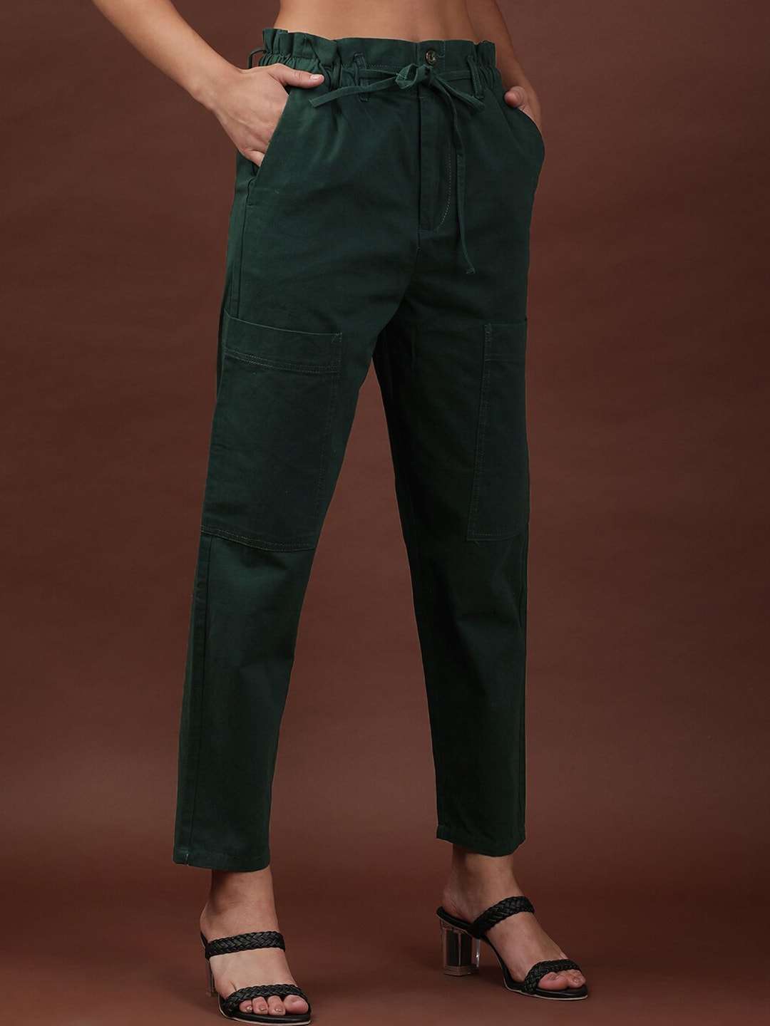 Shop Women Paperbag Trouser With Patch Pocket Online.