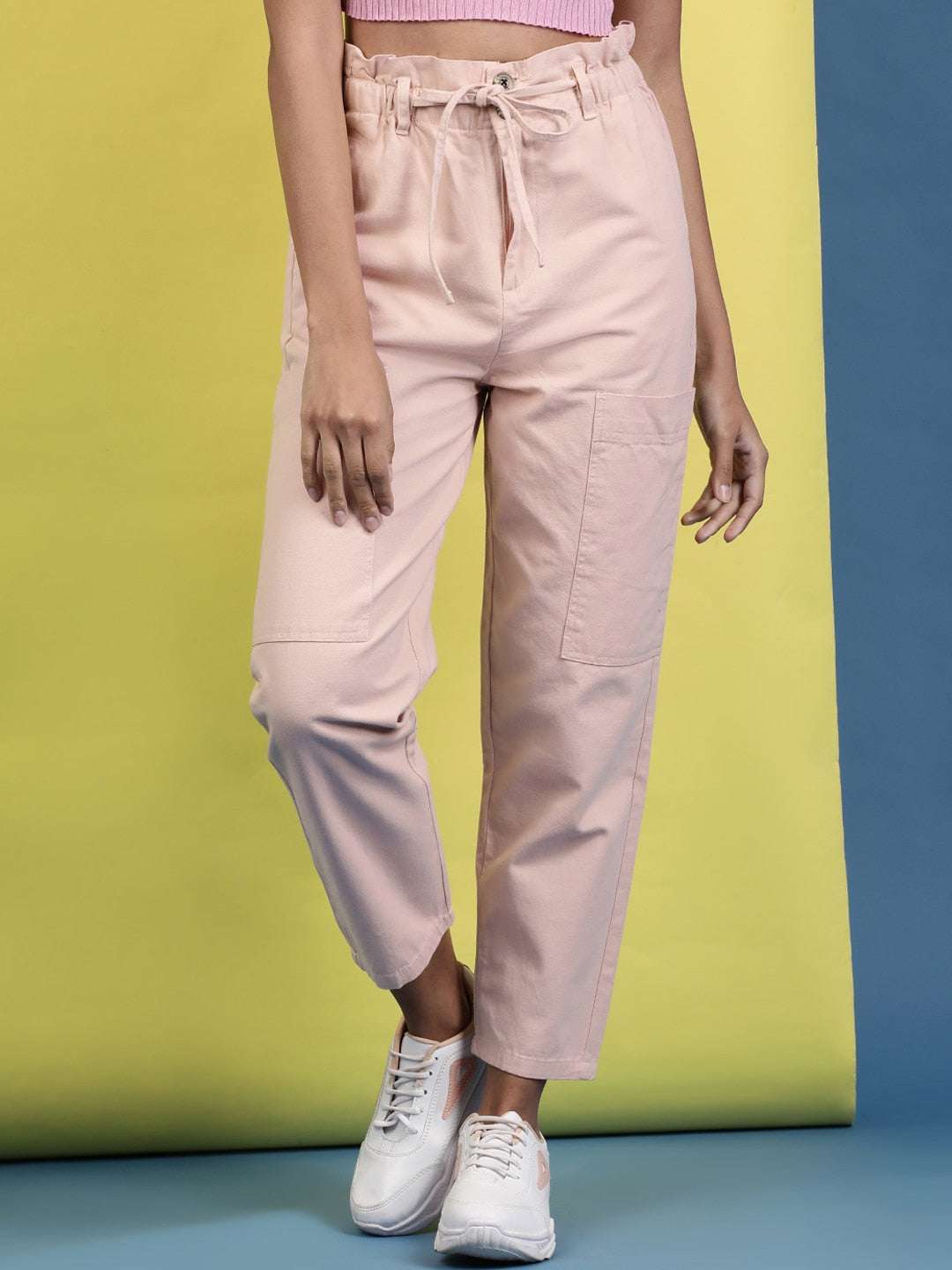 Shop Women Paperbag Trouser With Patch Pocket Online.