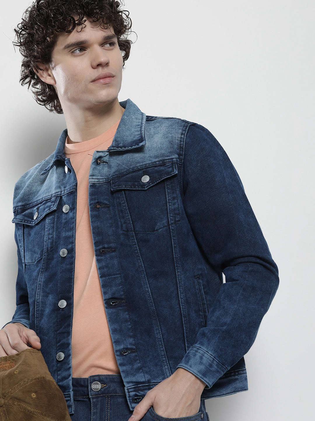 Shop Men Two Tone Denim Trucker Jacket Online.