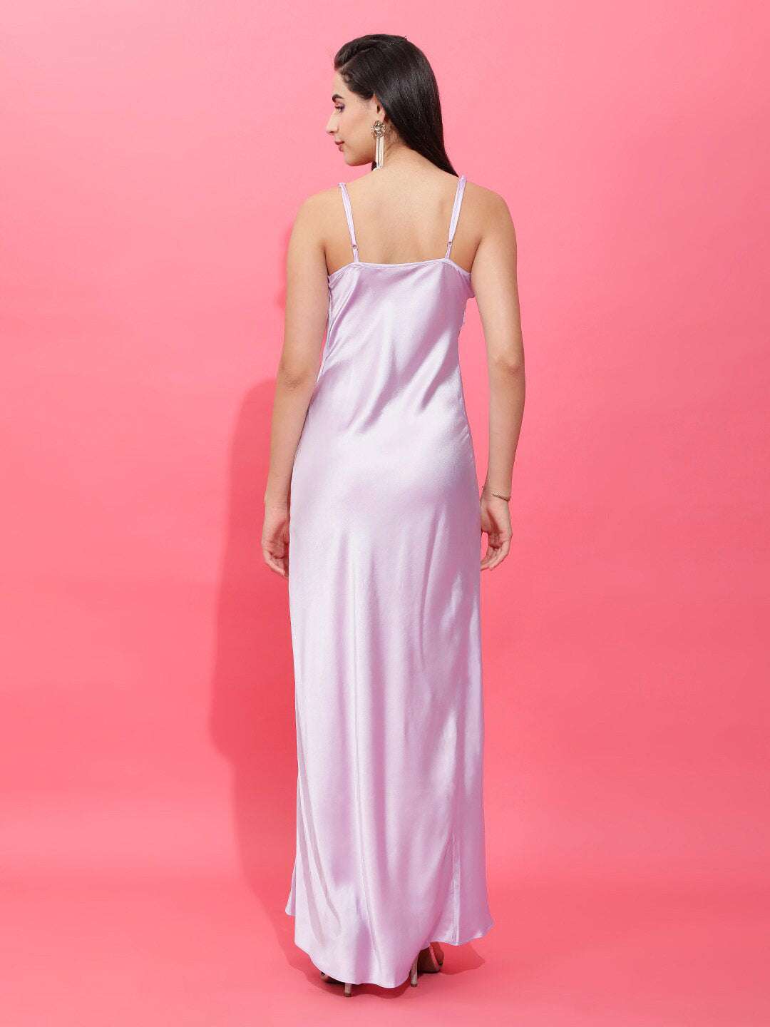 Shop Women Cowl Neck Satin Maxi Dress With Slit Online.