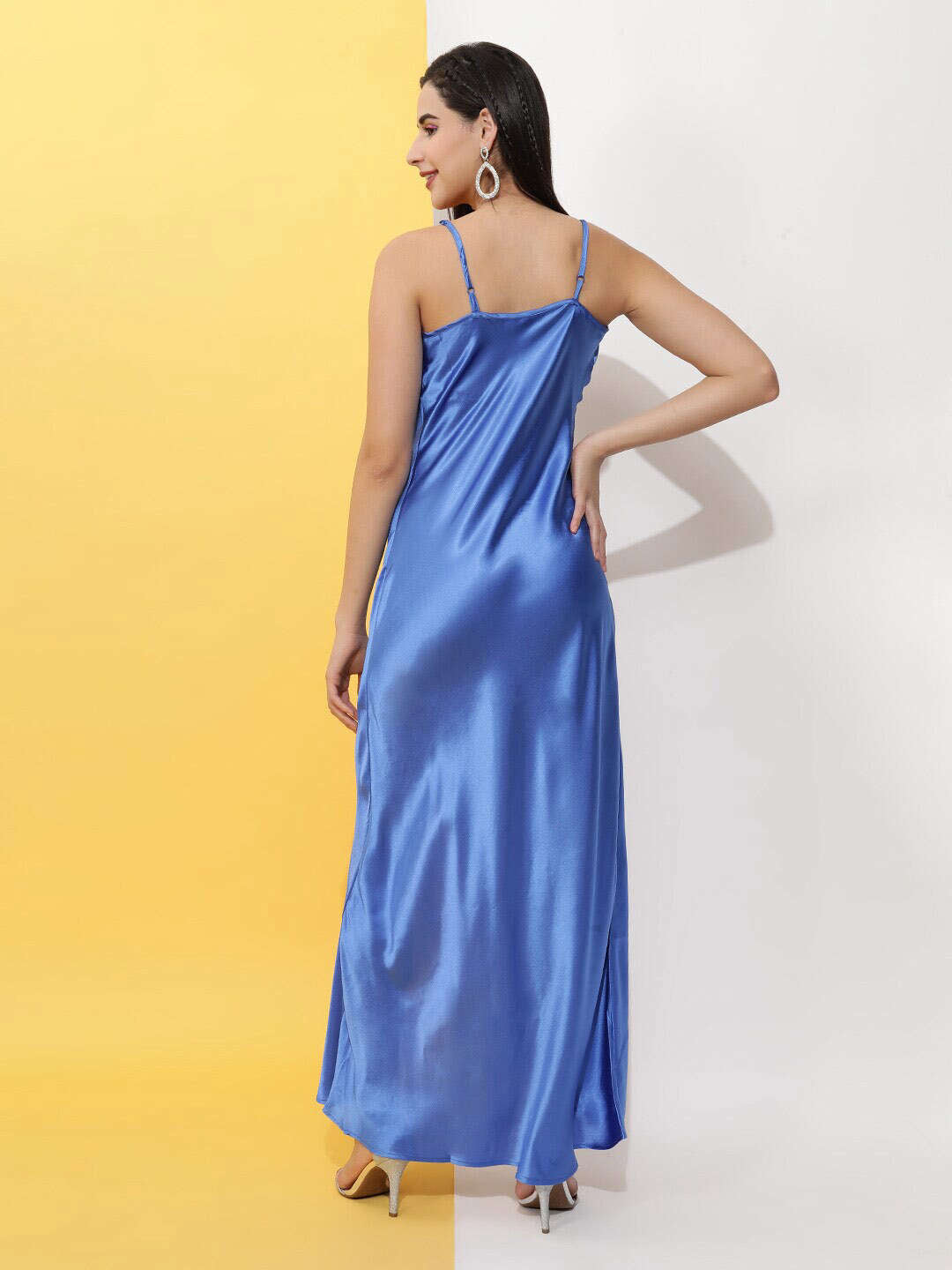 Shop Women Cowl Neck Satin Maxi Dress With Slit Online.