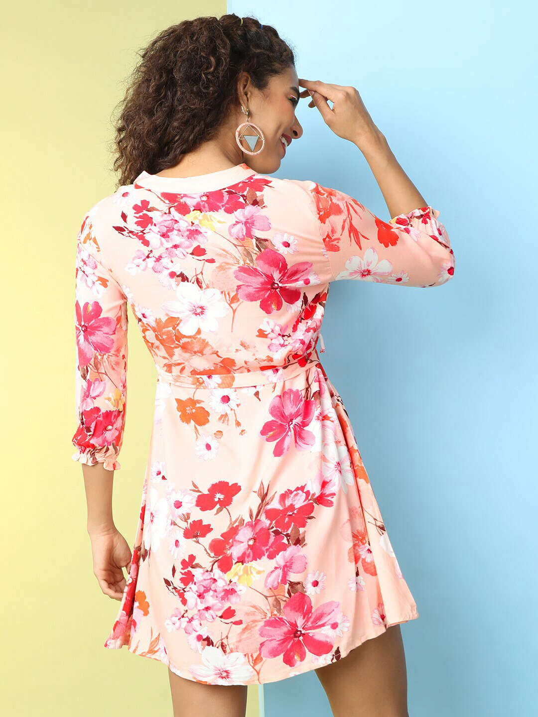 Shop Women Printed A Line Short Dress With Belt Online.