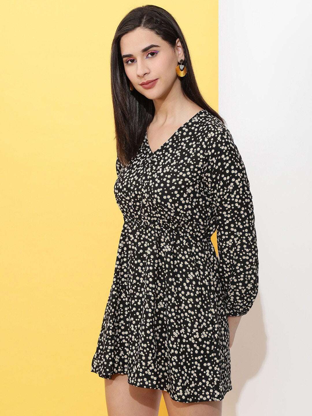 Shop Women Printed V Neck Flare Dress Online.