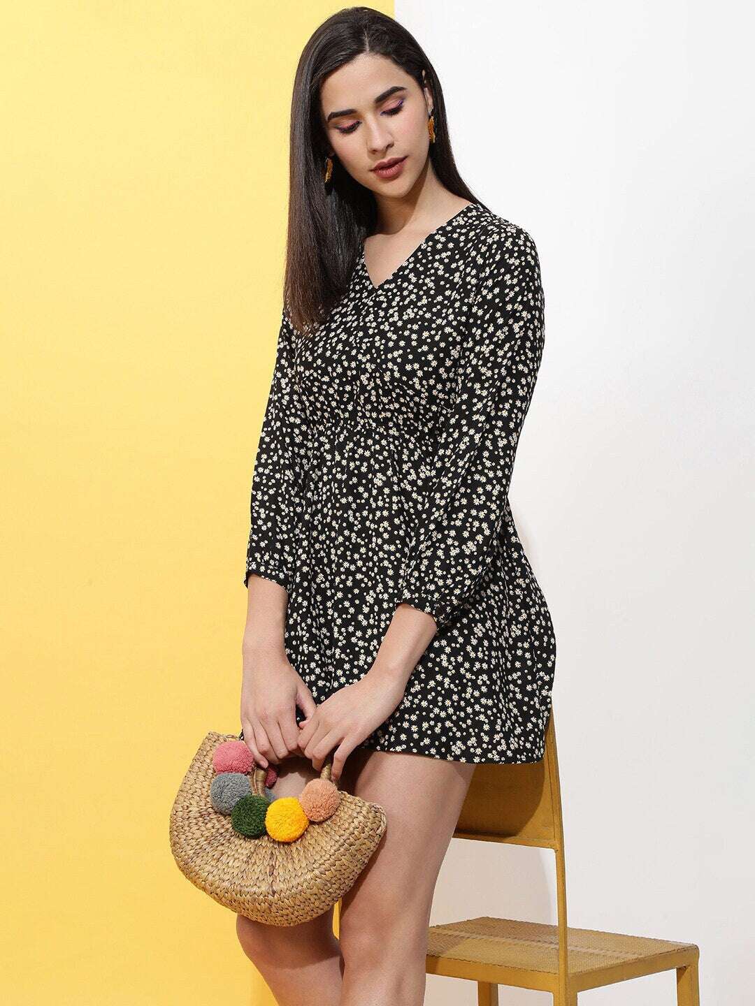 Shop Women Printed V Neck Flare Dress Online.