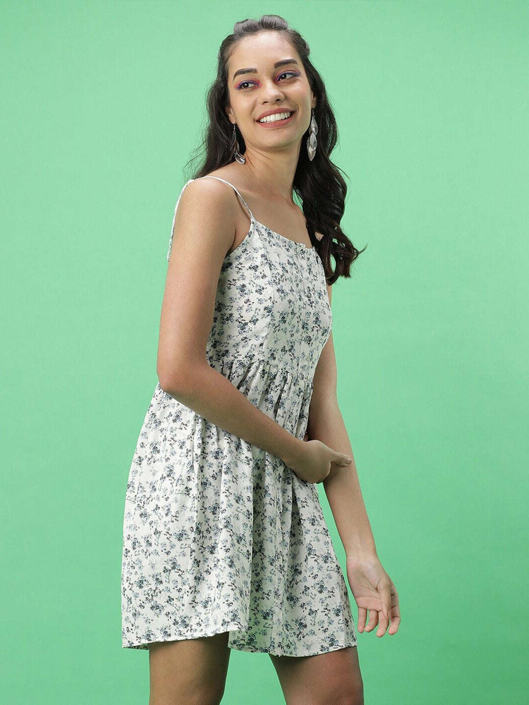 Shop Women Floral Printed Strappy Flare Dress Online.