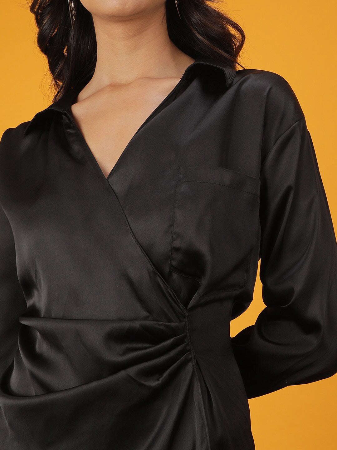 Shop Women Satin Boxy Fit Pleated Dress Online.