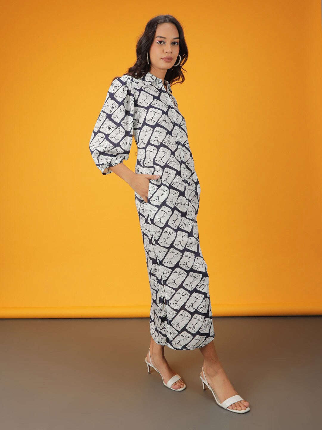 Shop Women Printed Shirt Dress With Belt Online.