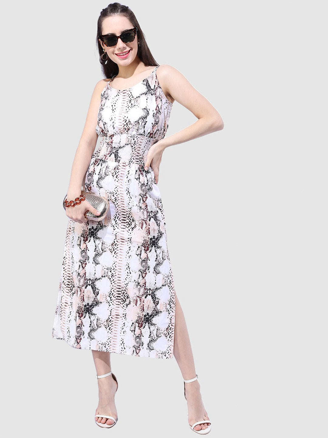 Shop Women Printed Elasticated Strapy Dress Online.