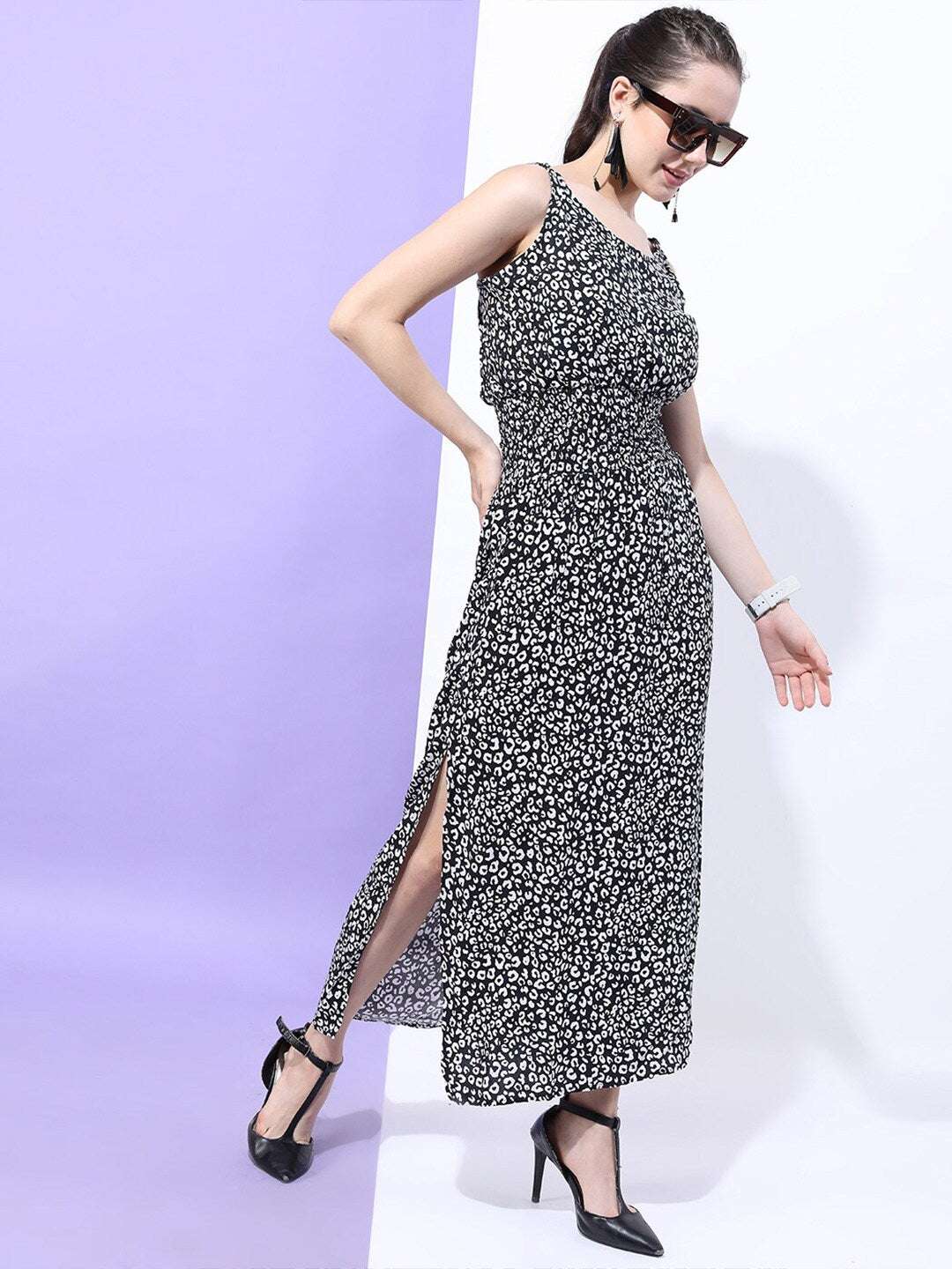 Shop Women Printed Elasticated Strapy Dress Online.