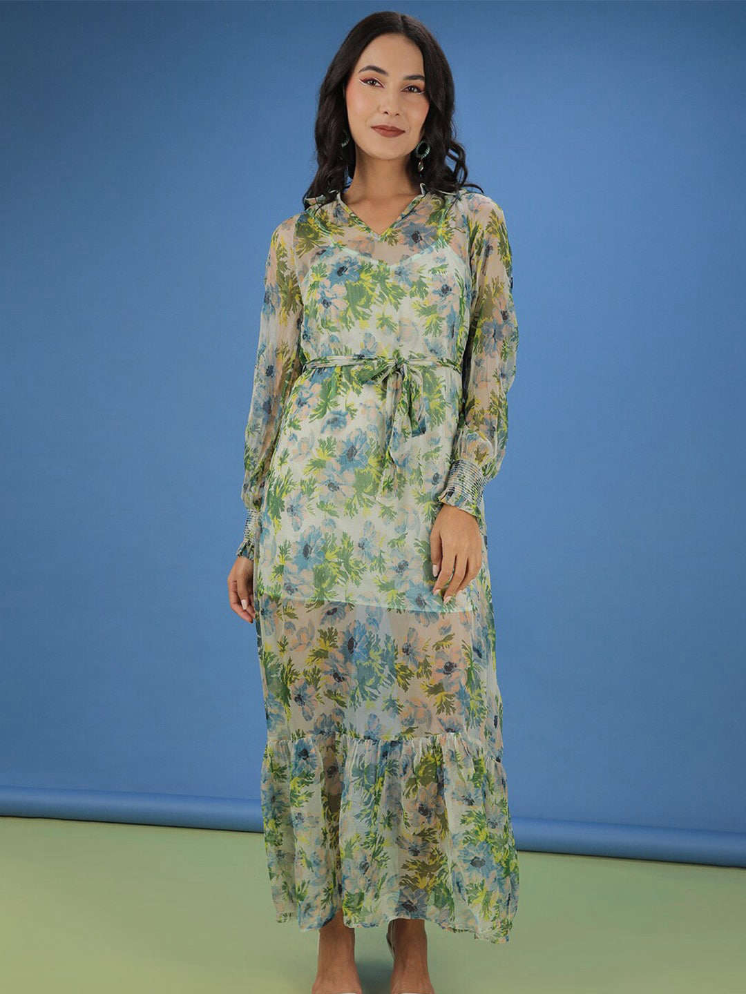 Shop Women Tropical Printed Flare Maxi Dress Online.