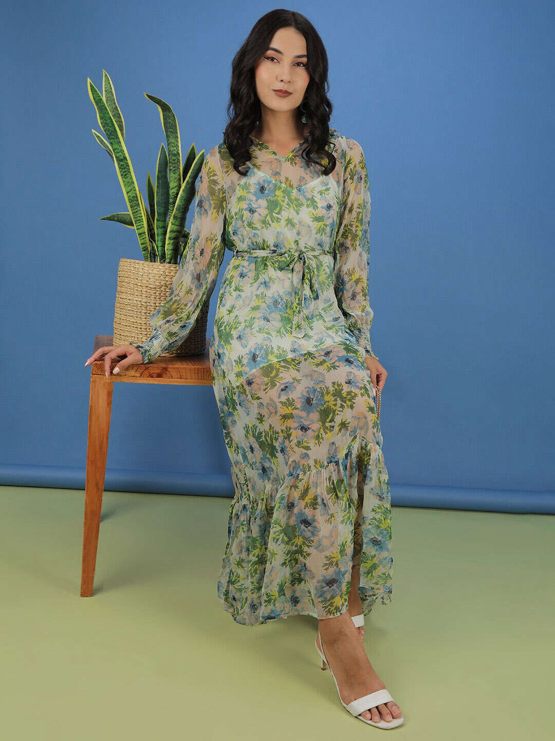 Shop Women Tropical Printed Flare Maxi Dress Online.