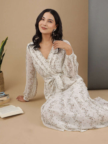 Shop Women Ditsy Printed Wrap Dress Online.