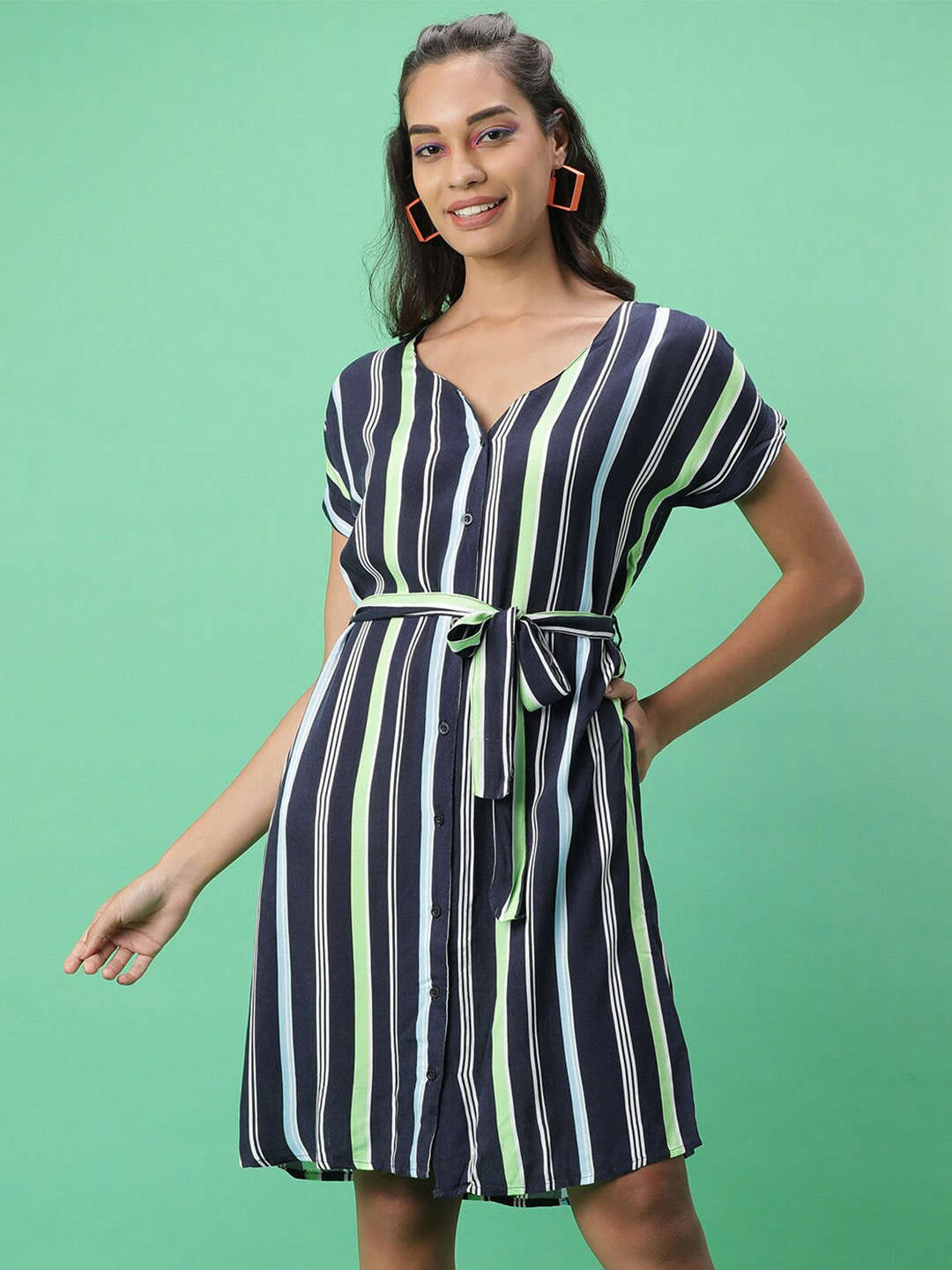 Shop Women Printed Shirt Dress With Belt Online.