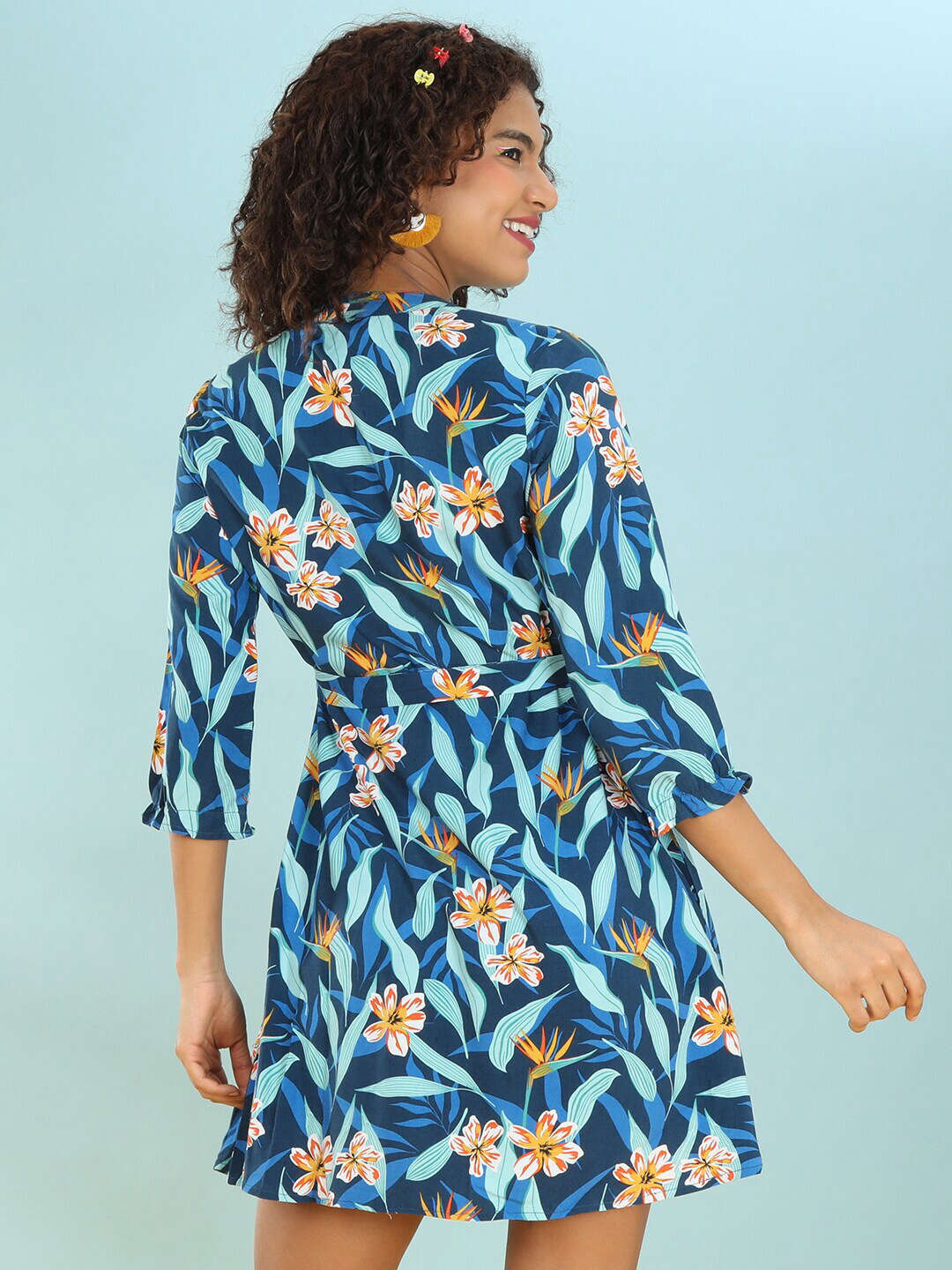 Shop Women Printed A Line Short Dress With Belt Online.