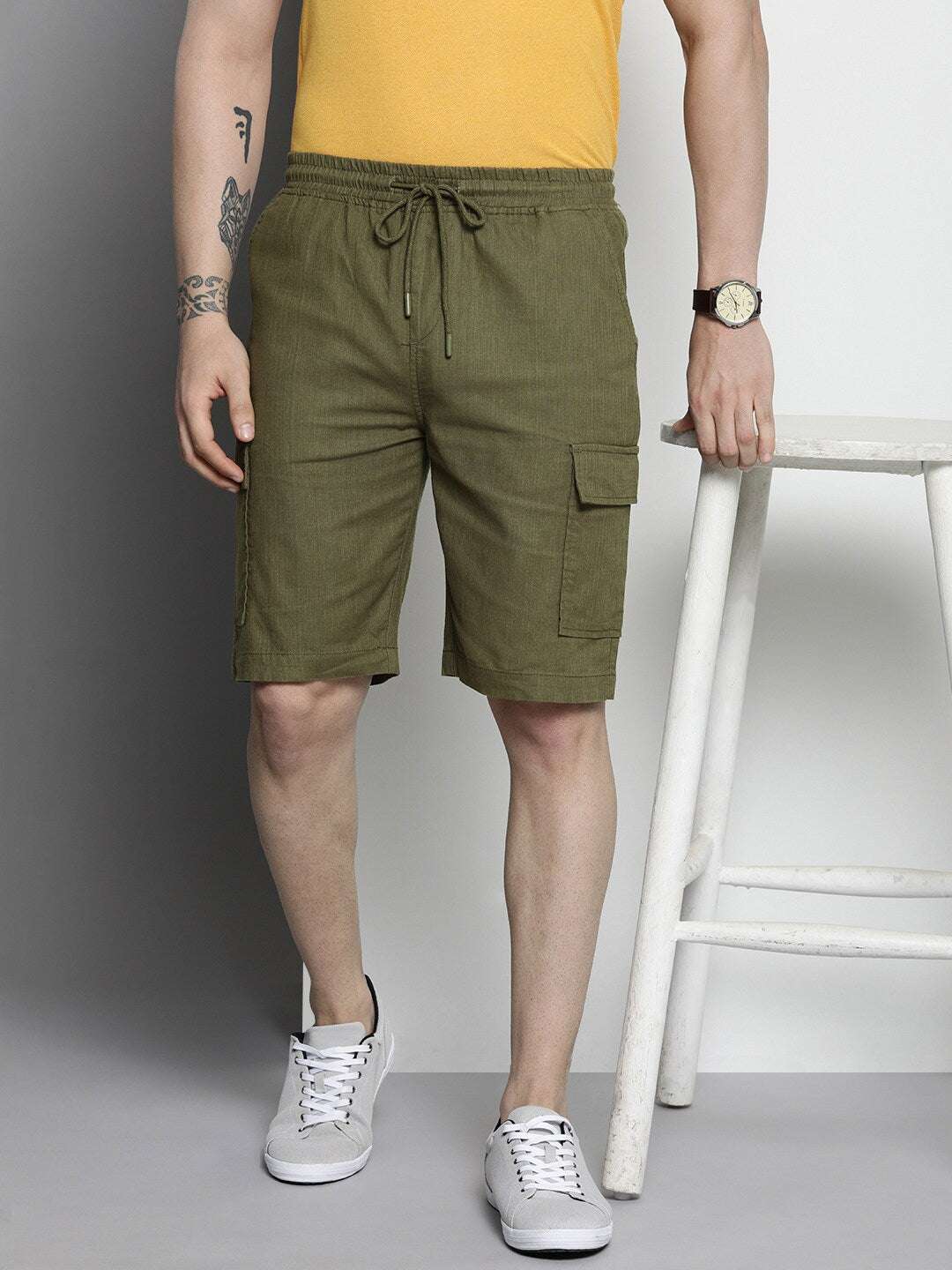 Shop Men Linen Cargo Shorts Online.