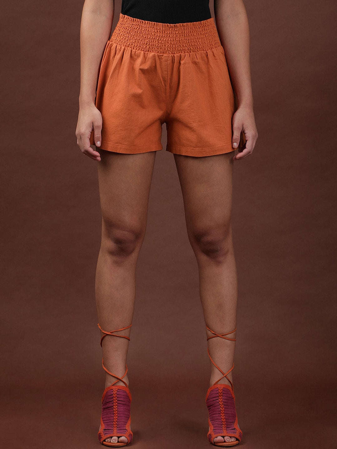 Shop Women Linen Smocked Shorts Online.