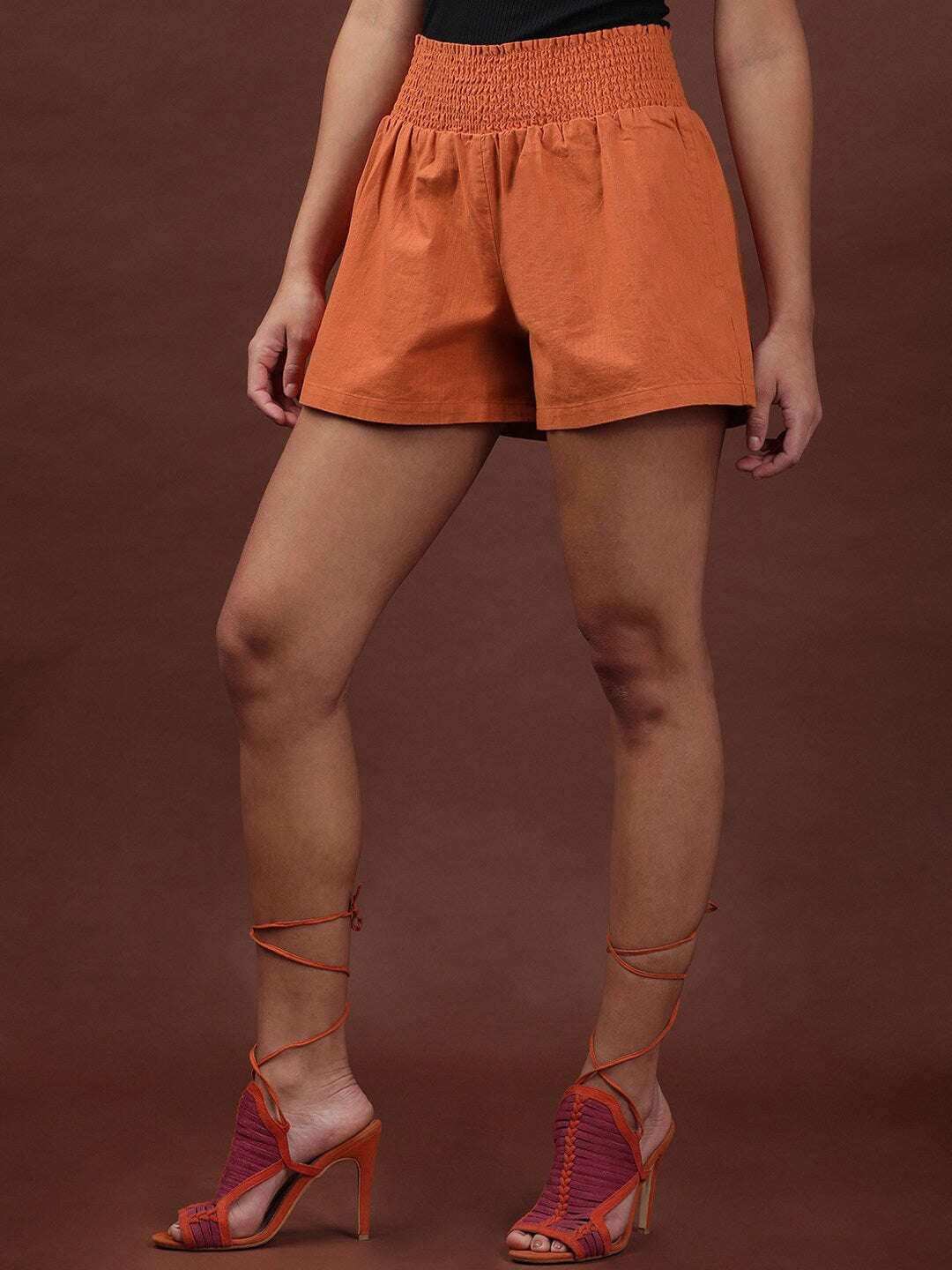 Shop Women Linen Smocked Shorts Online.