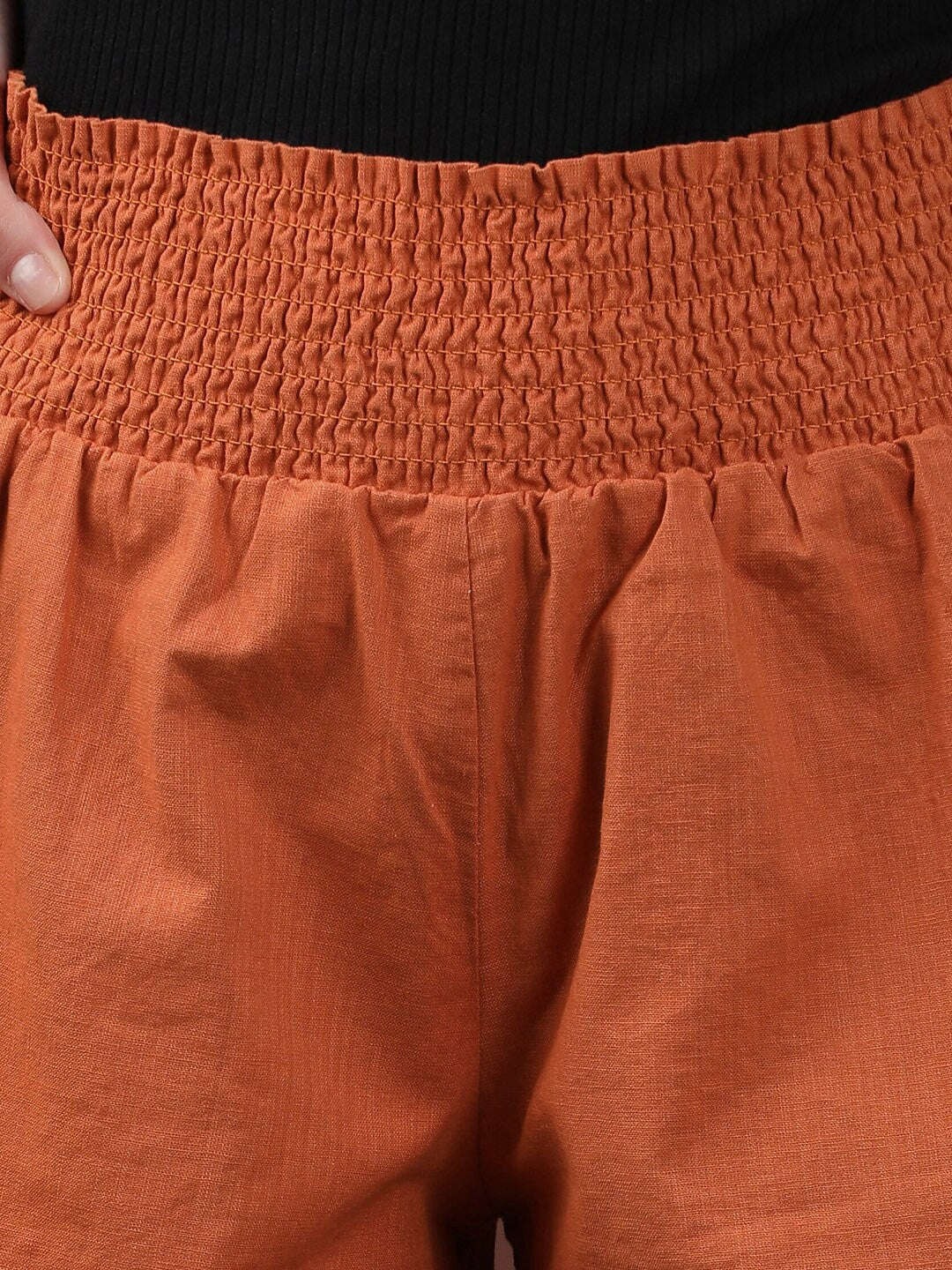 Shop Women Linen Smocked Shorts Online.