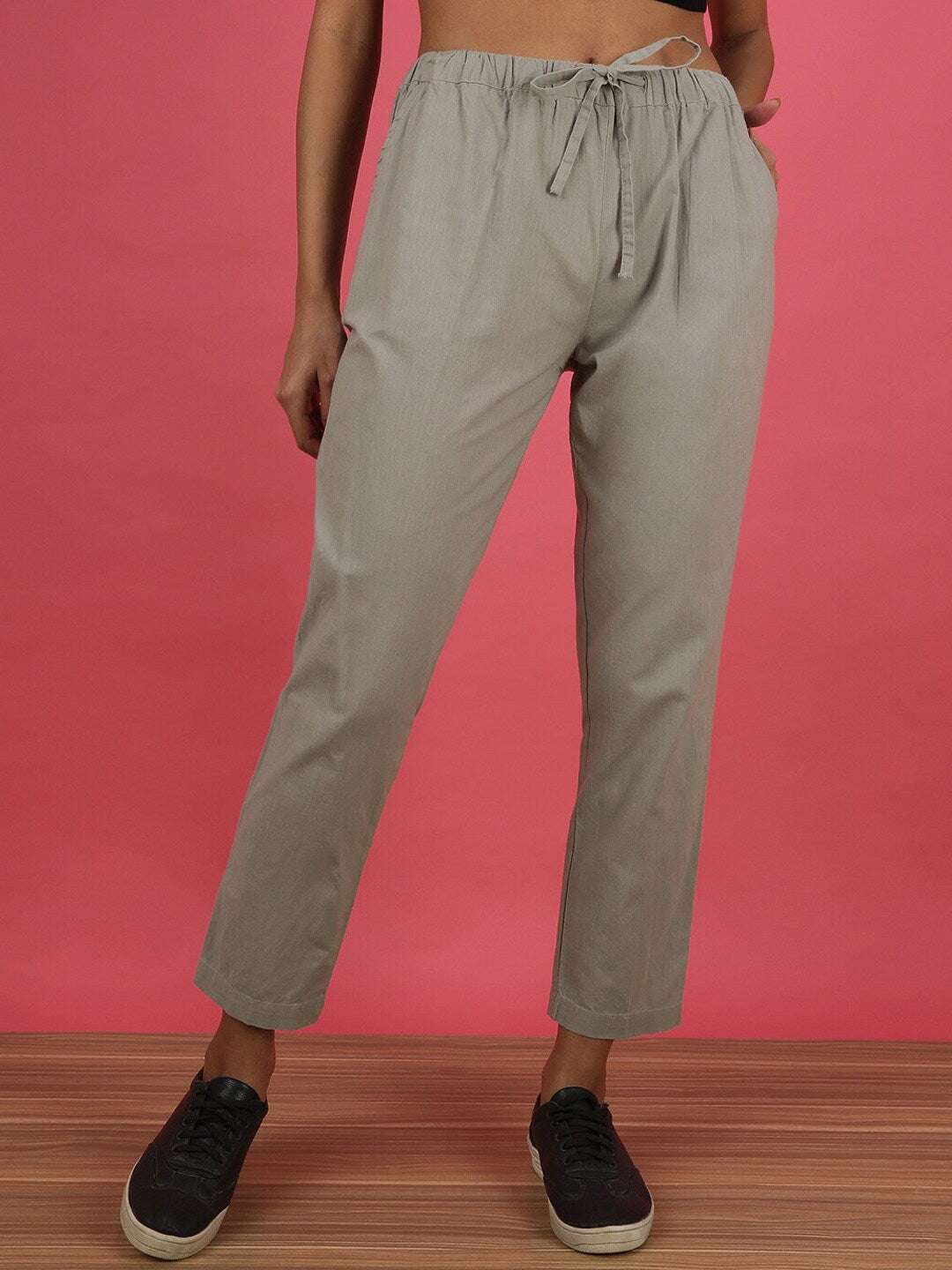 Shop Women Elasticated Waist Cuffed Trouser Online.