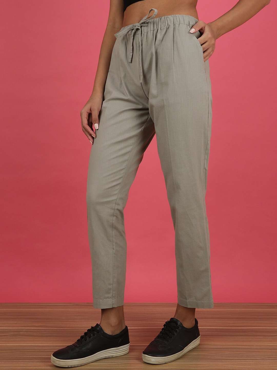 Shop Women Elasticated Waist Cuffed Trouser Online.