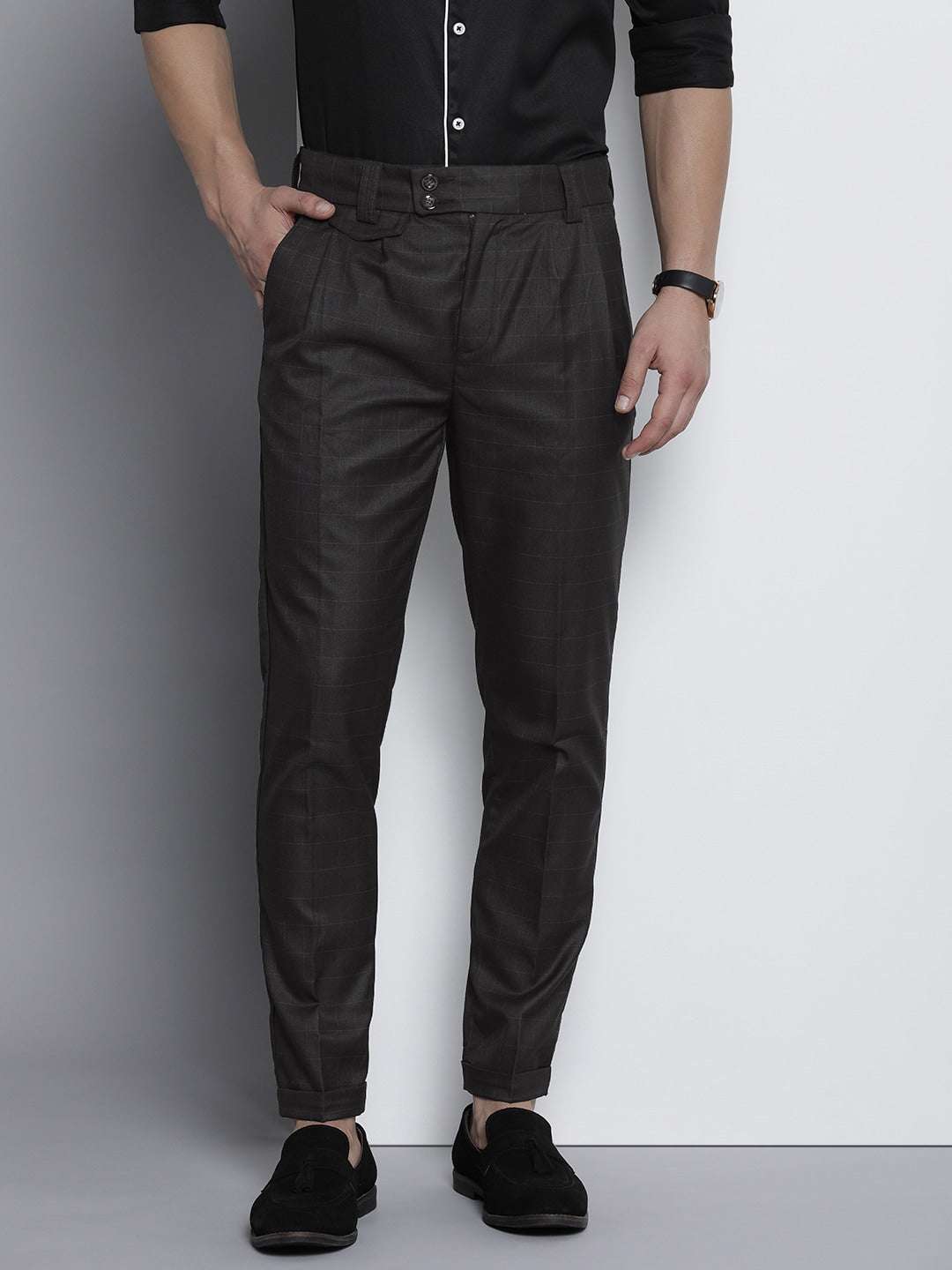 Shop Men 2 Button Placket-Pleated Trouser Online.