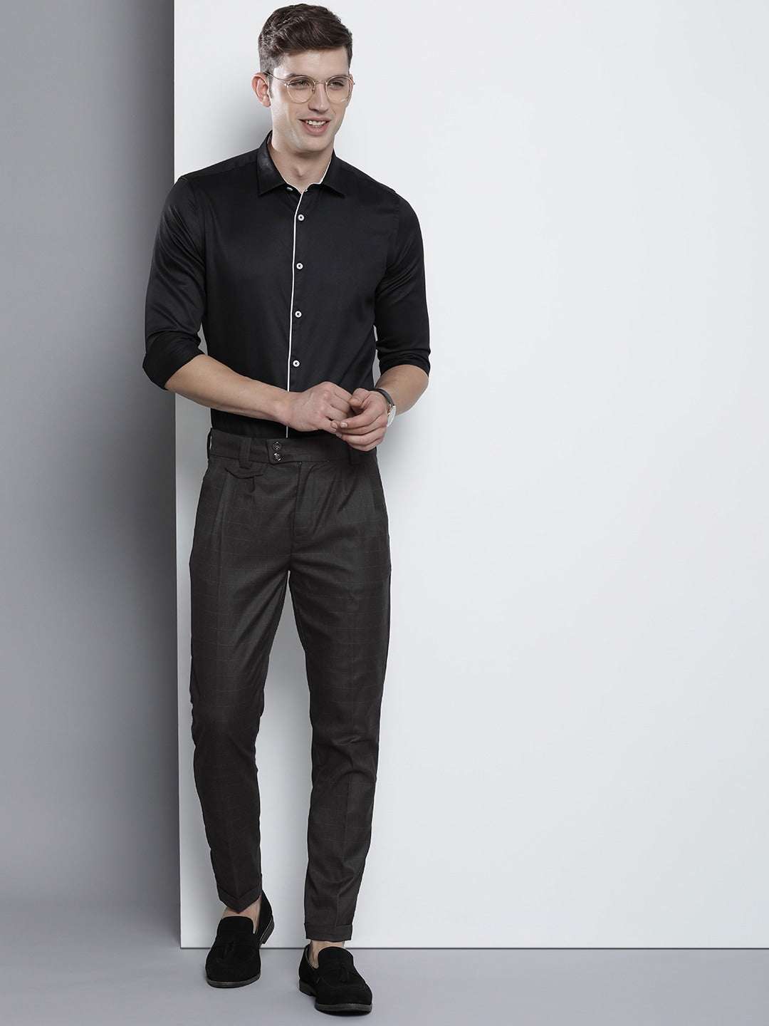 Shop Men 2 Button Placket-Pleated Trouser Online.