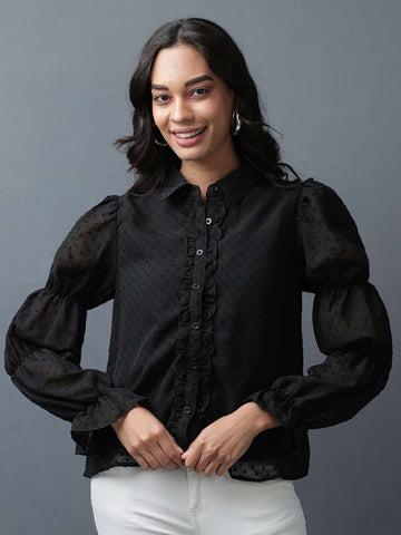 Shop Women Sheer Ruffle Shirt Online.