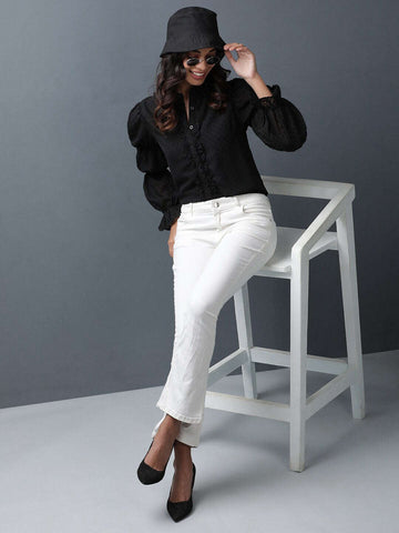 Shop Women Sheer Ruffle Shirt Online.