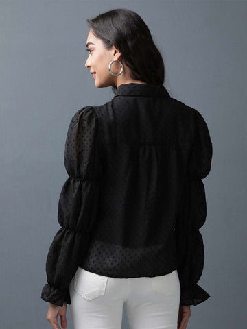 Shop Women Sheer Ruffle Shirt Online.