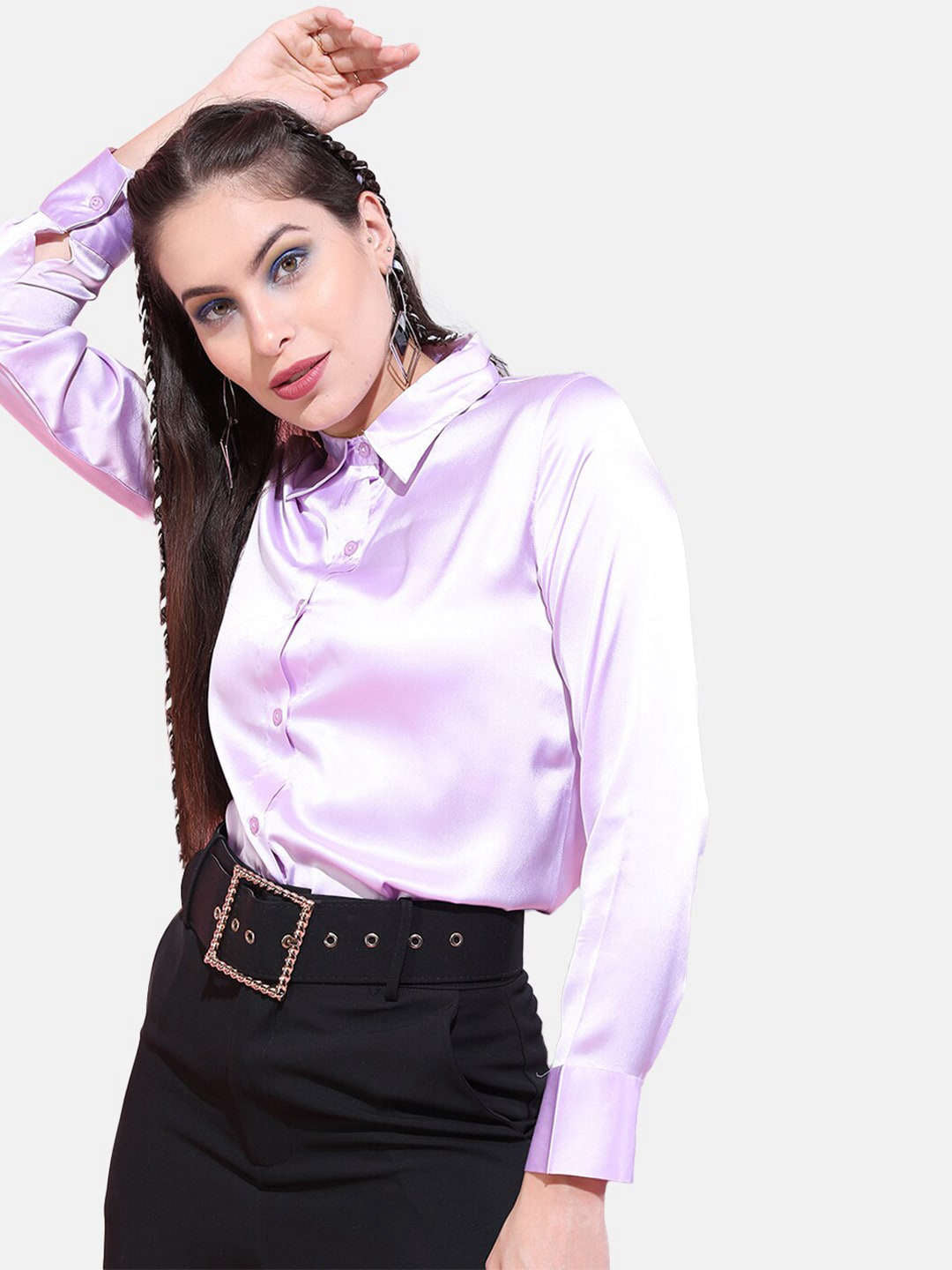 Shop Women Solid Satin Shirt Online.