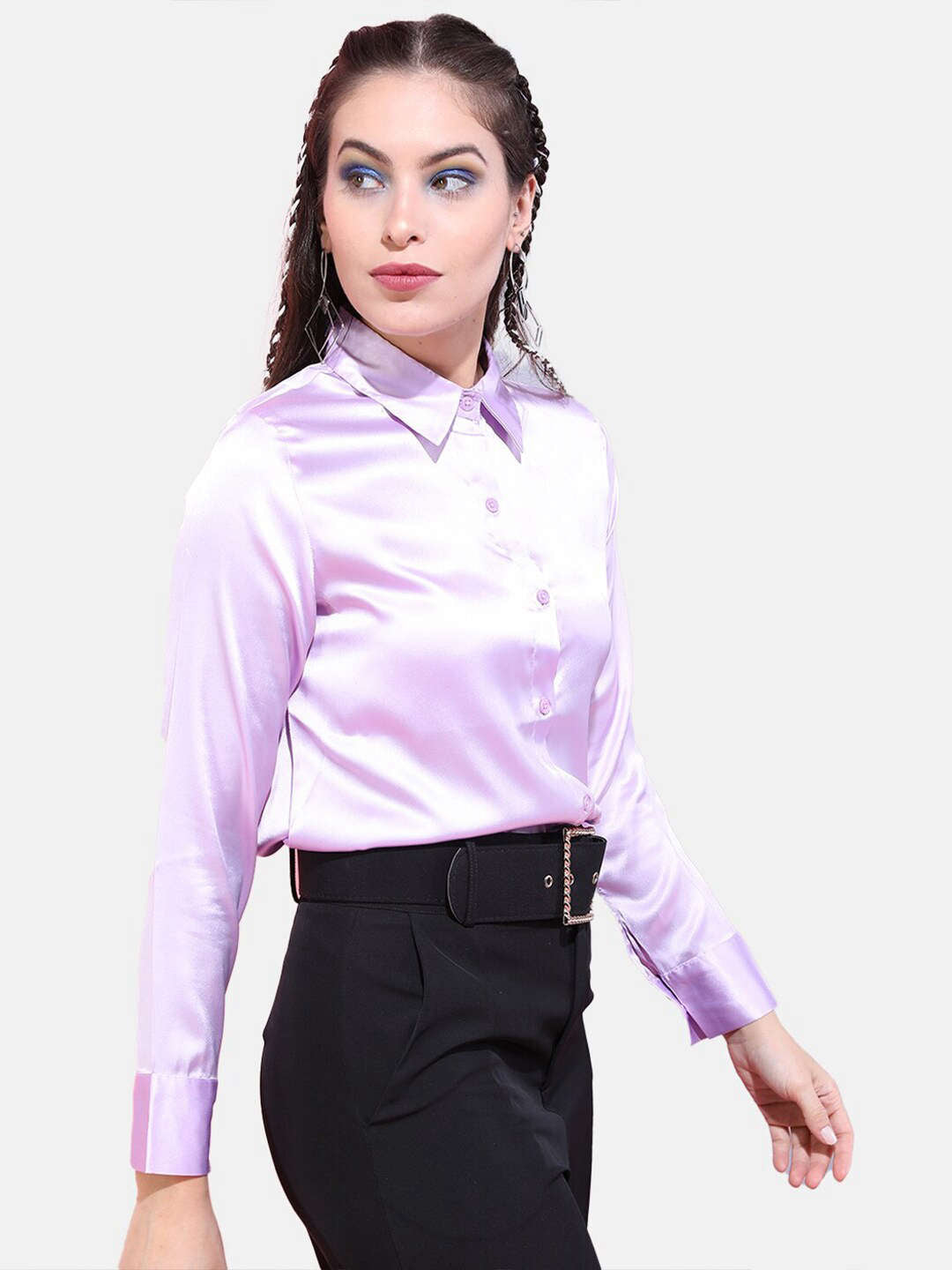 Shop Women Solid Satin Shirt Online.