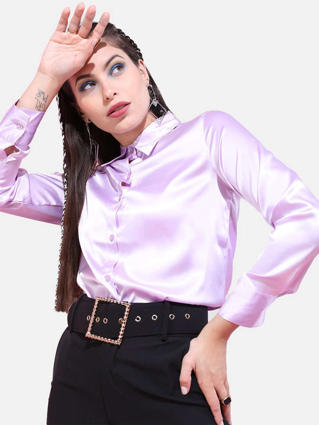 Shop Women Solid Satin Shirt Online.