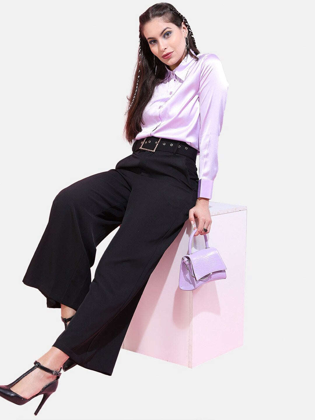 Shop Women Solid Satin Shirt Online.