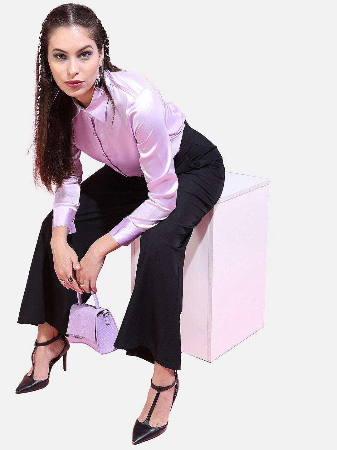 Shop Women Solid Satin Shirt Online.