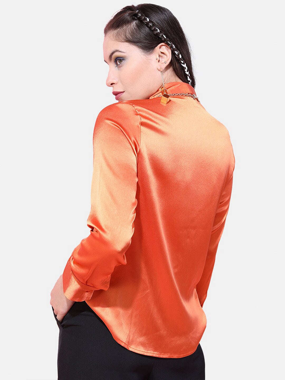 Shop Women Solid Satin Shirt Online.