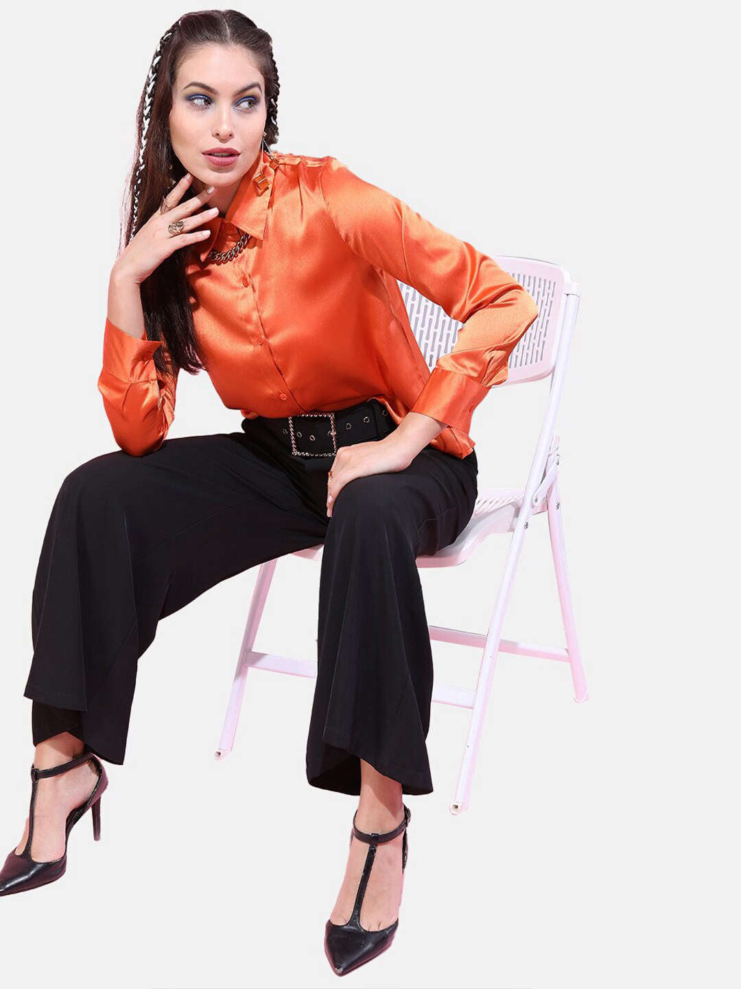 Shop Women Solid Satin Shirt Online.