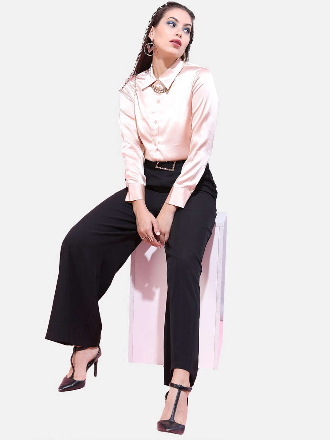 Shop Women Solid Satin Shirt Online.