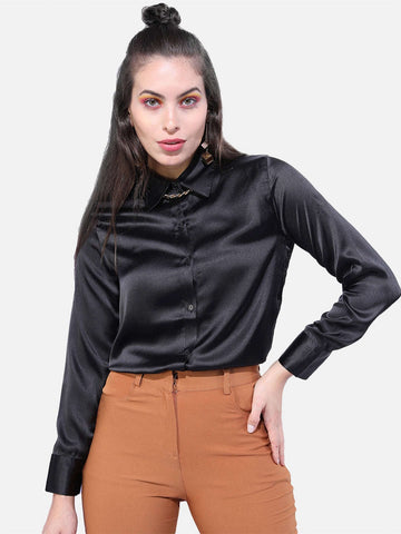 Shop Women Solid Satin Shirt Online.