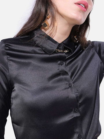 Shop Women Solid Satin Shirt Online.